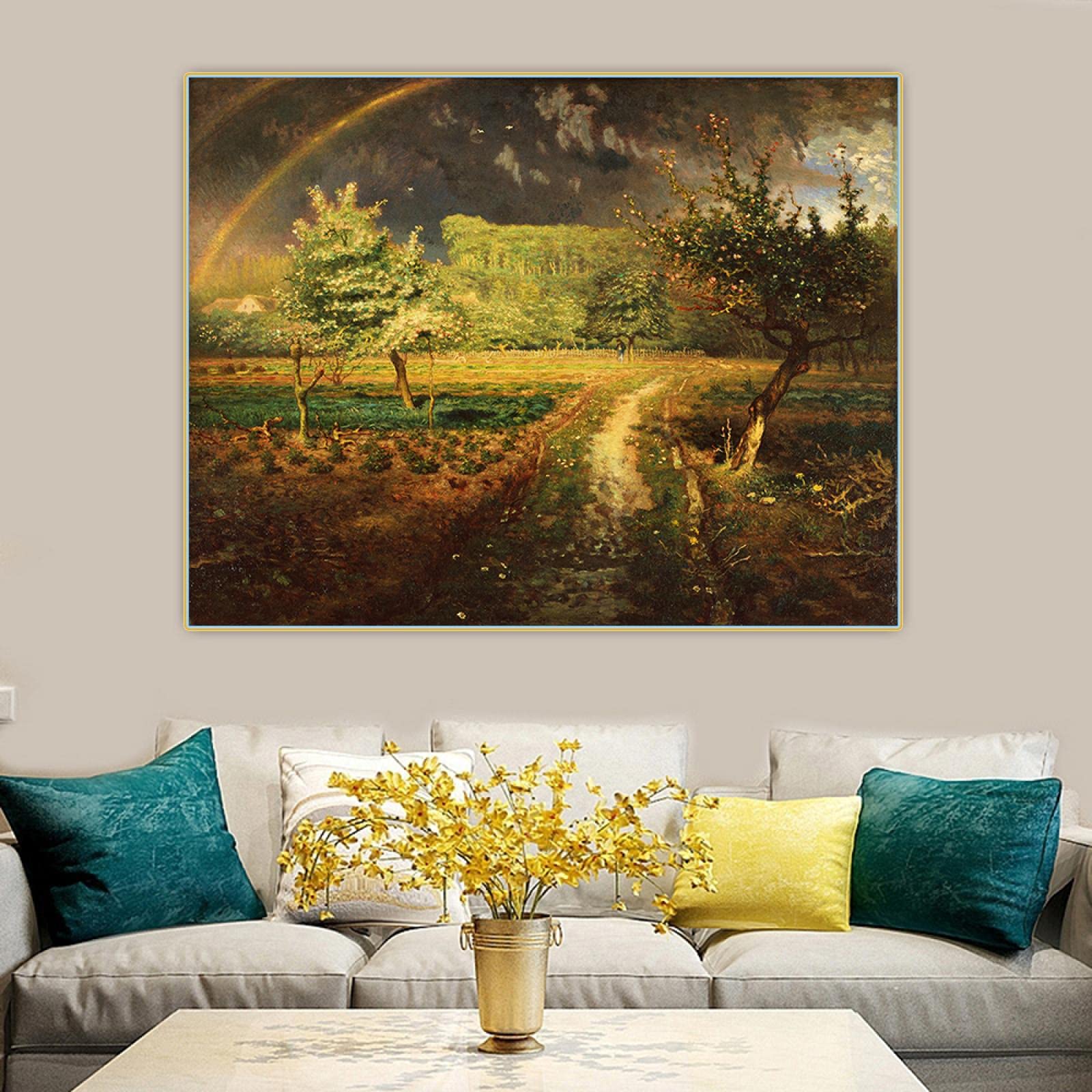 フランソワ　ミレー「バルビゾンの村」復刻版画　額約61×51版画29×22￼cm フランソワ ミレー「バルビゾンの村」復刻版画 額約61×51版画29×22